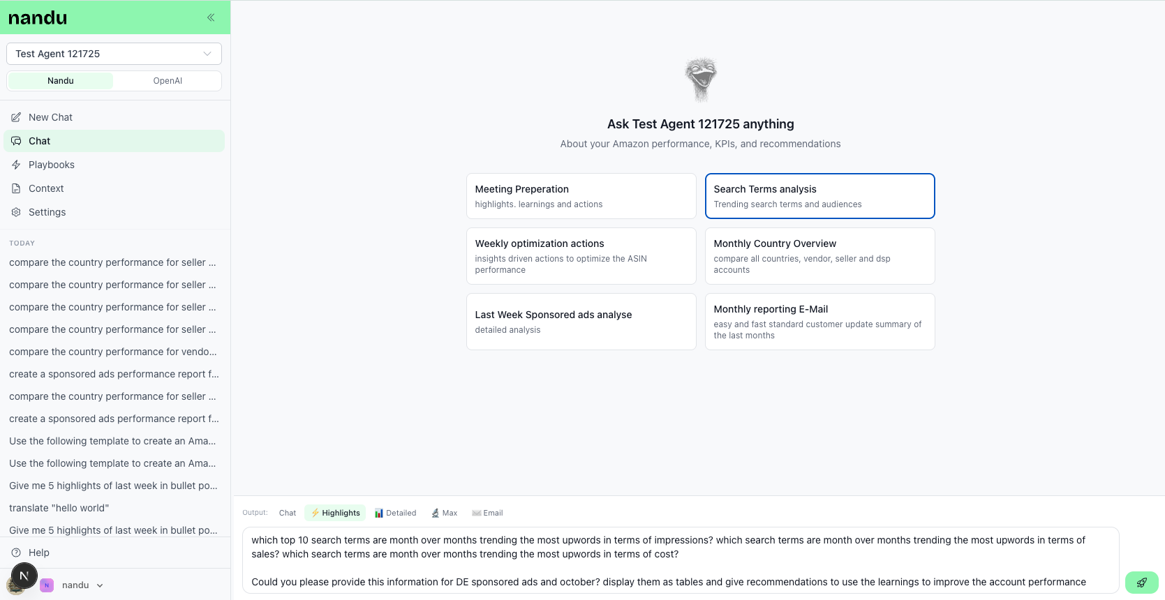 Nandu AI e-commerce analytics dashboard